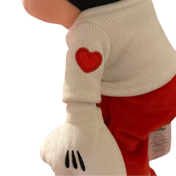 Disney Store Mickey Mouse Valentine Plush Red White Sweater Hearts Plush - Picture 6 of 10